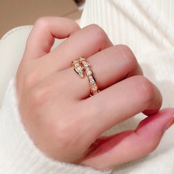 18k Gold Plated  Serpentine Snake Cz Diamond Pave Ring - Picture 11 of 16